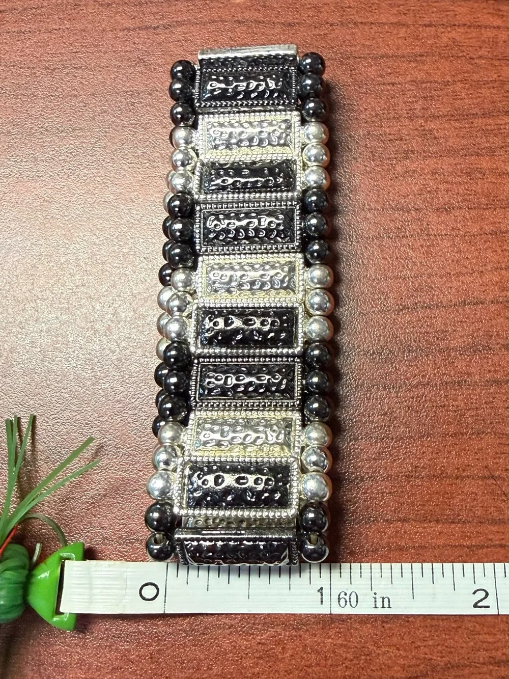 Multi-Strand Black and Silver Beaded Statement Bracelet